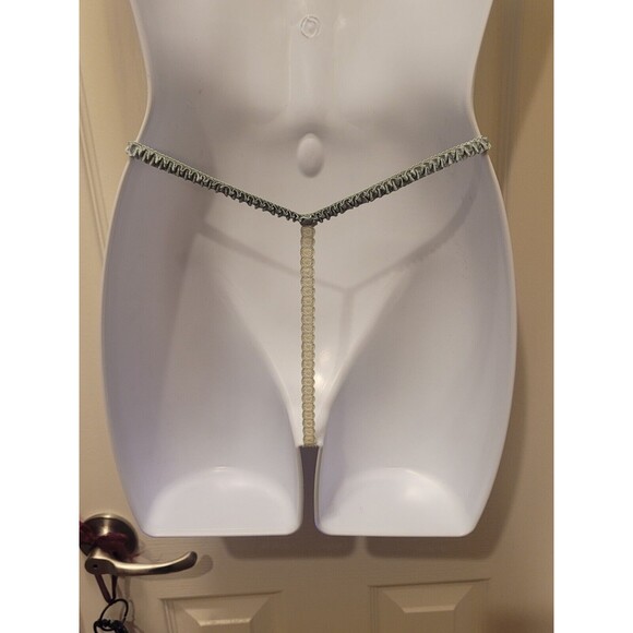 Vtg M/L Victorias Secret Satin T Back / Thong Panties G String Beaded SAGE Green - Picture 8 of 10